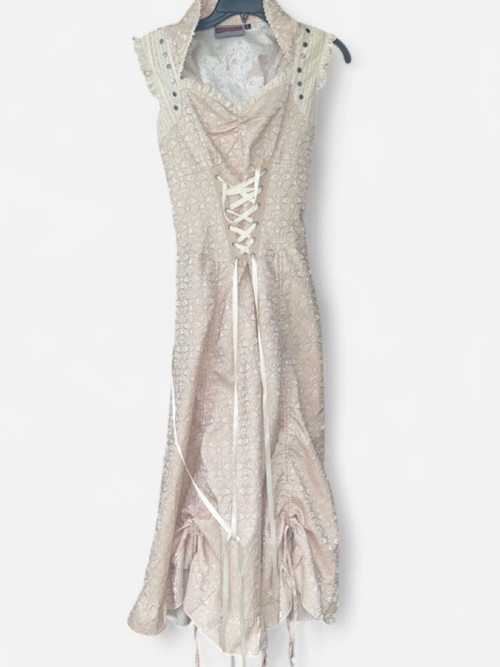 Sleeveless Ivory Lace Maxi Dress with Corset Lacing